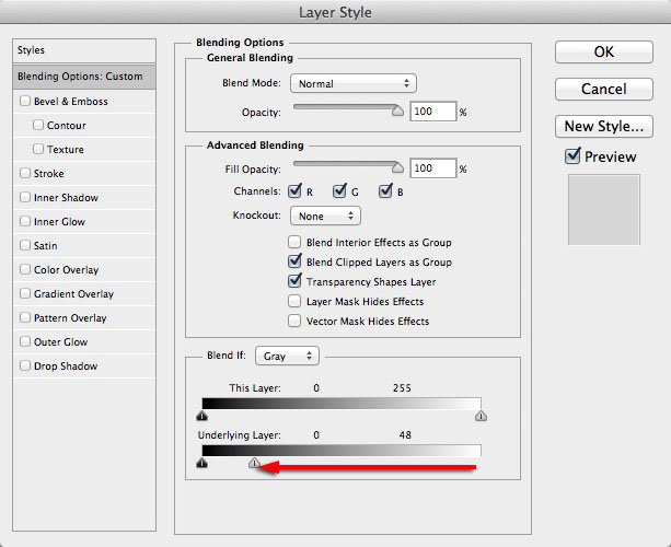 Blending Options "Blend If" slider